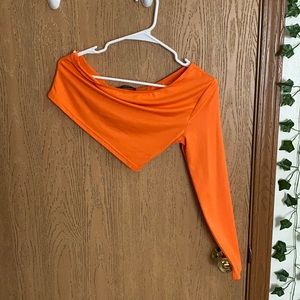 One sleeve orange crop top